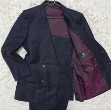 LANVIN 90s Vintage Double Breasted Wool Suit Set Navy Gold Button L pre-owned 6F