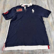 Polo Ralph Lauren Shirt Youth XL 18-20 White Red Blue Big Pony Number 3 USA Flag