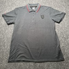 Puma Scuderia Ferrari Polo Shirt Men Sz M Black Red Stripe Cotton Stretch