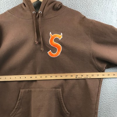 SUPREME Pullover Logo Hooded Sweatshirt horn hoodie Size XL Brown