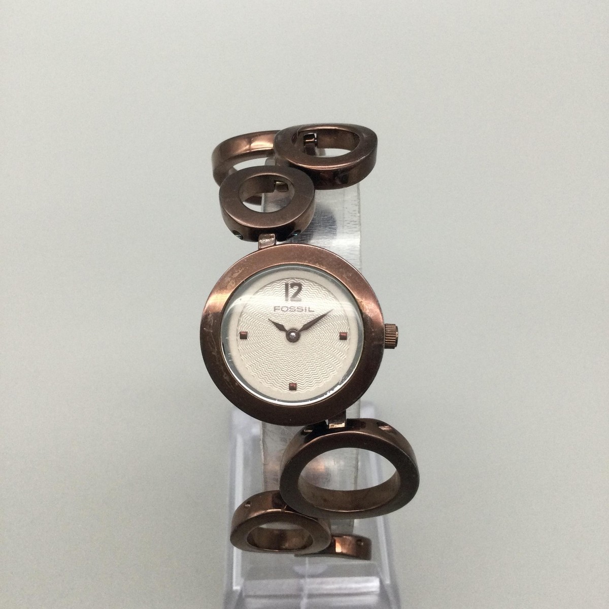 Fossil F2 ES-1816 Womens 25mm Watch White Dial Brown Steel 