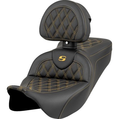 Saddlemen Roadsofa Seat Lattice Stitch Gold w/Backrest 5-1/2'' FL 808-07B-182B7