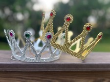 King or Queen Gold or Silver Jeweled Plastic Crown Halloween Costume Accessory