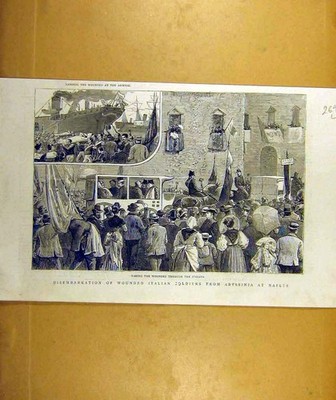 Original Old Antique Print 1887 Wounded Italian Siers Abyssinia Naples 19th