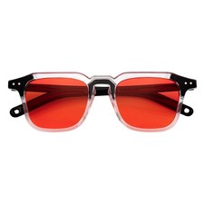 MISSONI - Two-Tone Square Horn Rimmed Sunglasses Black-Clear Red Tint