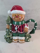 Homco Home Interiors Gingerbread Man Santa Hat Ceramic Teapot Christmas