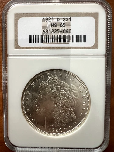1921D Morgan Silver Dollar. NGC MS65