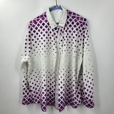 Mens Purple White Plaid Mens Polyester Button...