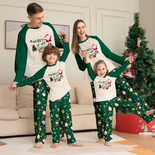Merry Christmas Green Pajamas Matching Sets for Family Xmas Pjs Santa Sleepwear