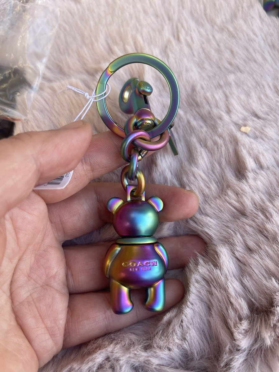 NEW COACH Hologram Iridescent Teddy Bear Purse Charm Key Chain