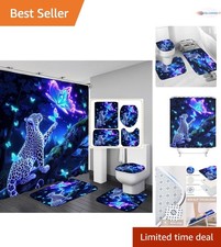 4 pcs Shower Curtain Set with Rugs Waterproof Non-slip Bathroom Decor