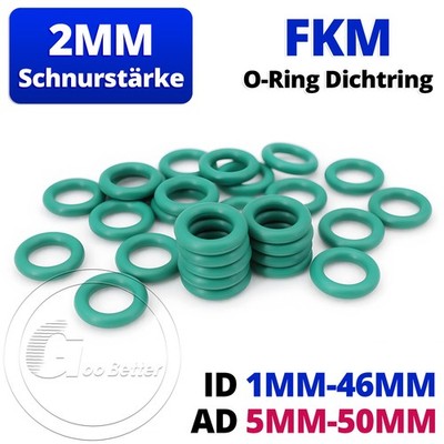 O-Ring 2mm Schnurstärke DIN-3771 FKM 80 Dichtring Oring 5mm-50mm AD