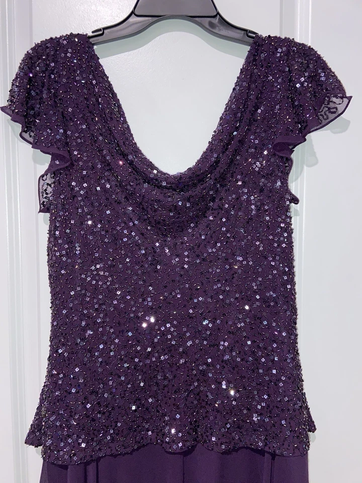 Vestido de noche vintage JKara New York púrpura con cuentas lentejuelas talla 14 Foto 4 de 4