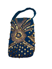 Vintage Y2K Handmade Indian Sequin Embroidered Wristlet Pouch Boho Festival Mini
