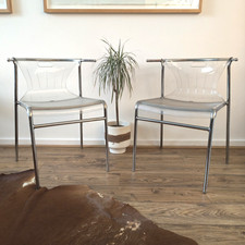 Pair Vintage IKEA Elmer Clear Acrylic Chrome Chairs Knut Marianne Hagberg 1999