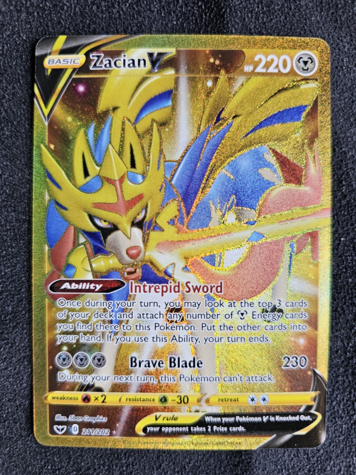 2020 Pokemon Sword & Shield Base Set Zacian V #211/202 Secret Rare