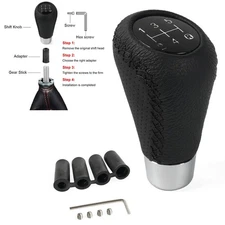 Black Leather 5 Speed Car Gear Shift Knob Shifter Lever Stick Manual Universal