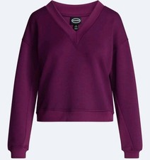 Scoop Women’s Plus 4X Purple Solid V-Neck Long Sleeve Pullover Sweatshirt