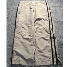 Y2K Old Navy Mens M Baggy Wide Leg Track Pants Tan Black Side Stripe Zipper