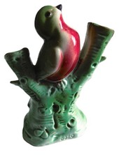 Vtg Flower Frog Bird in Tree 8320 Green Magenta 5 Inches Tall No chips No cracks