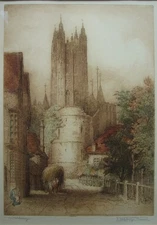 "Canterbury" original etching by James Alphege Brewer - British active 1909-1938
