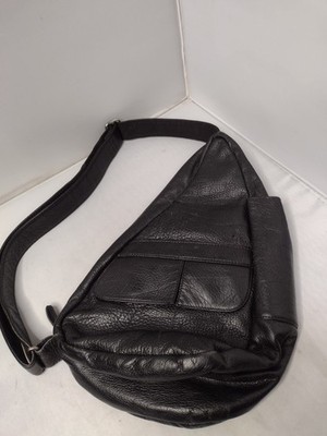 AmeriBag Healthy Back Leather Bag Back Pack Sling Shoulder Bag Black B25