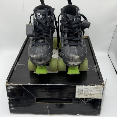 Roller Derby Laser 7.9Mx Size 38.5 US6.5 Black Green Roller Derby Skates Rep Box