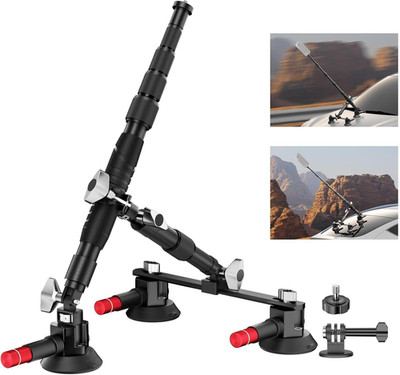 Car Mount with Triple Suction Cup, Camera Mount Kit with Telescopic Extension Po