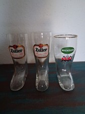Vintage Klein Glas Stiefel 3 Stück Zoller Wicküler Bier Schnaps Bierstiefel 