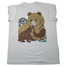 Vintage Gray Sleep Shirt Womend One Size Brown Bears USA Made 90s USA Made
