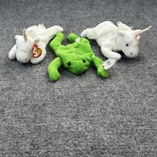 Lot of 3 Ty Beanie Baby Mystic The Unicorn Plush  Frog NWT - 1990  s Tag Errors