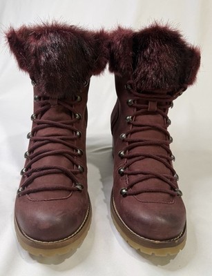 Steven by Steve Madden 'Huck' Lace-Up burgundy Bootie-womens, faux fur Sz 10 M