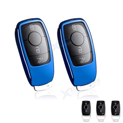 2x Blue TPU Key Fob Cover w/Button Cover For Mercedes E S G C CLA CLS GLB Class
