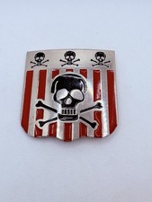 Vintage Retro Skull Crossbones Large Belt Buckle Red Stripes Silver Tone