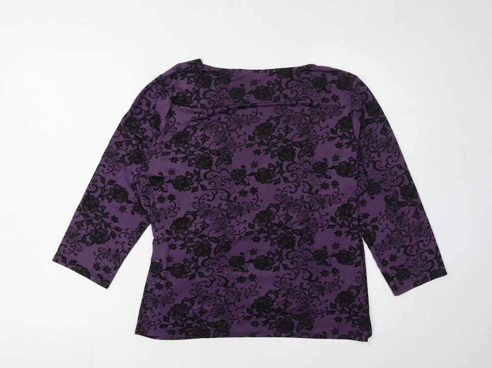 M&Co Women's Purple Floral Wrap Blouse Size 16 - Image 2 of 4