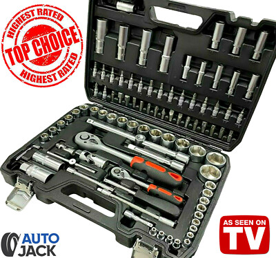 94tlg Steckschlüssel & Bit Set 1/2'' 1/4'' Antrieb Chrom Vanadium Ratsche tiefe Steckschlüssel Koffer