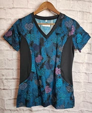 White Cross Scrub Top Womens Blue Hearts Size S VNeck Stretch SidePanels 2 Pkts