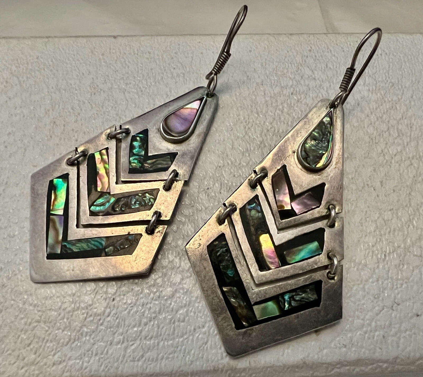 Gorgeous Long Drop Solid Silver Abalone Articulat… - image 1