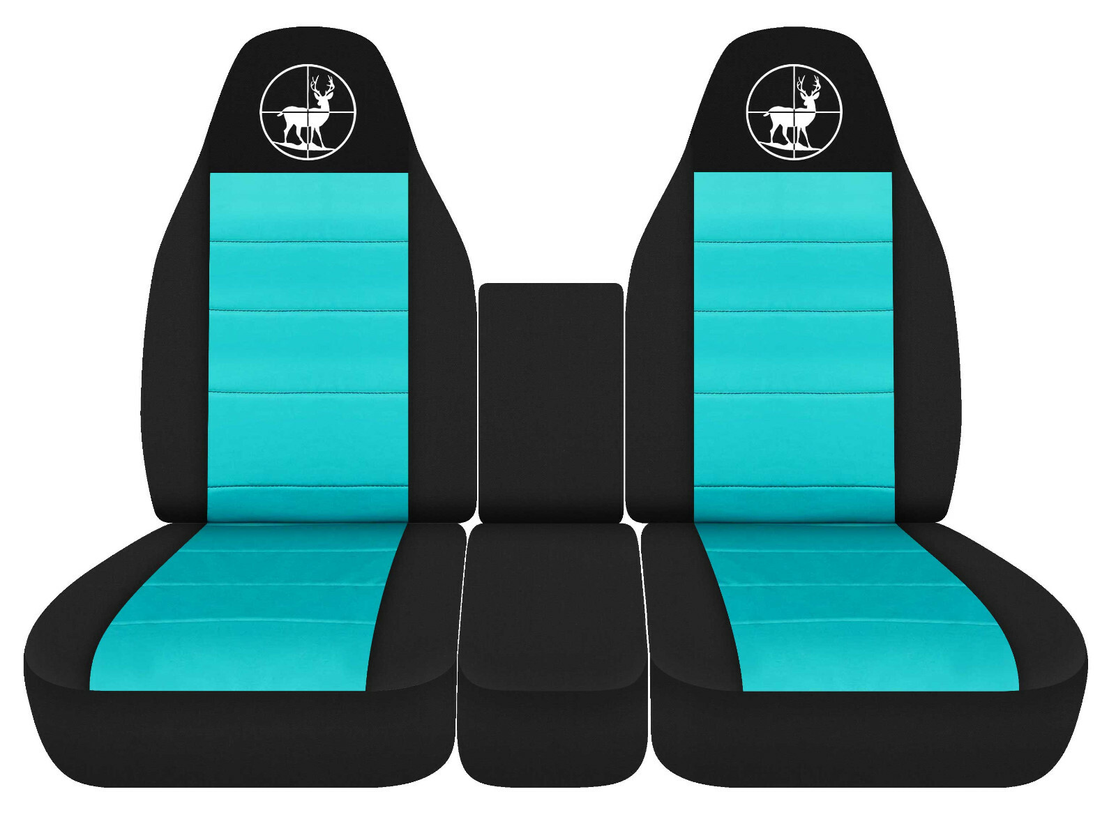 Black-Turquoise Deer Print Car Seat Cover for Dodge Ram 94-02 Front 40-20-20 Seats-image