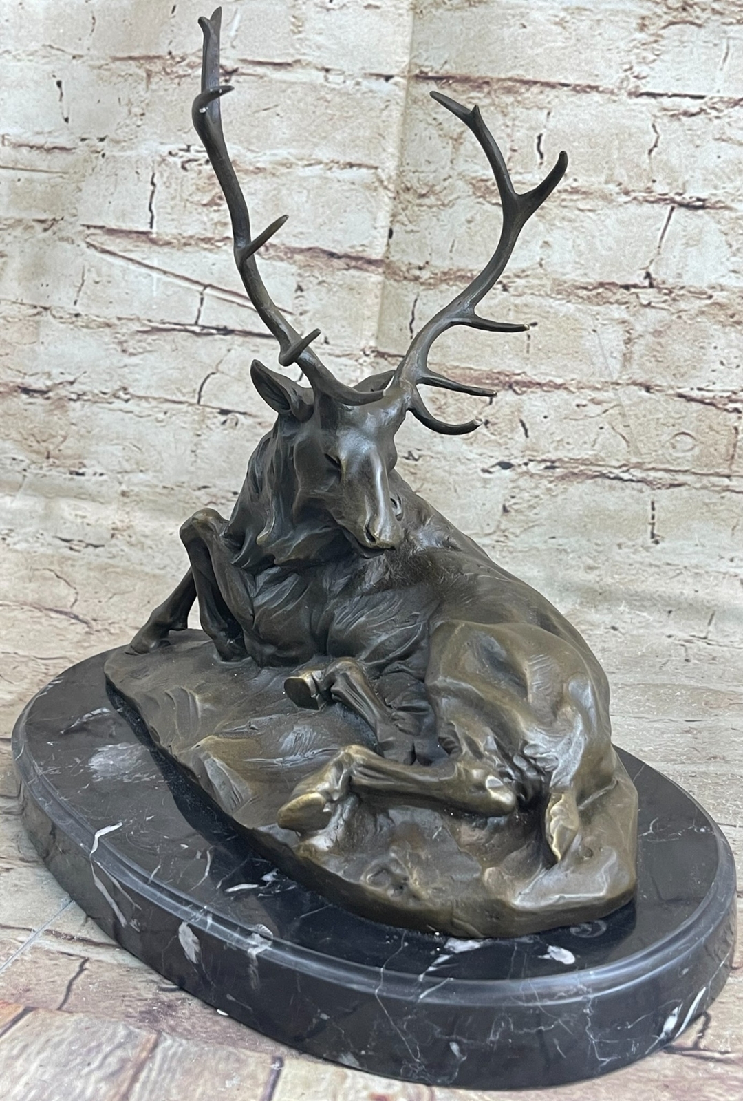 Bronze Marble Elk Stag Buck Wildlife Art for Mountain Lodge Cabin Decor  