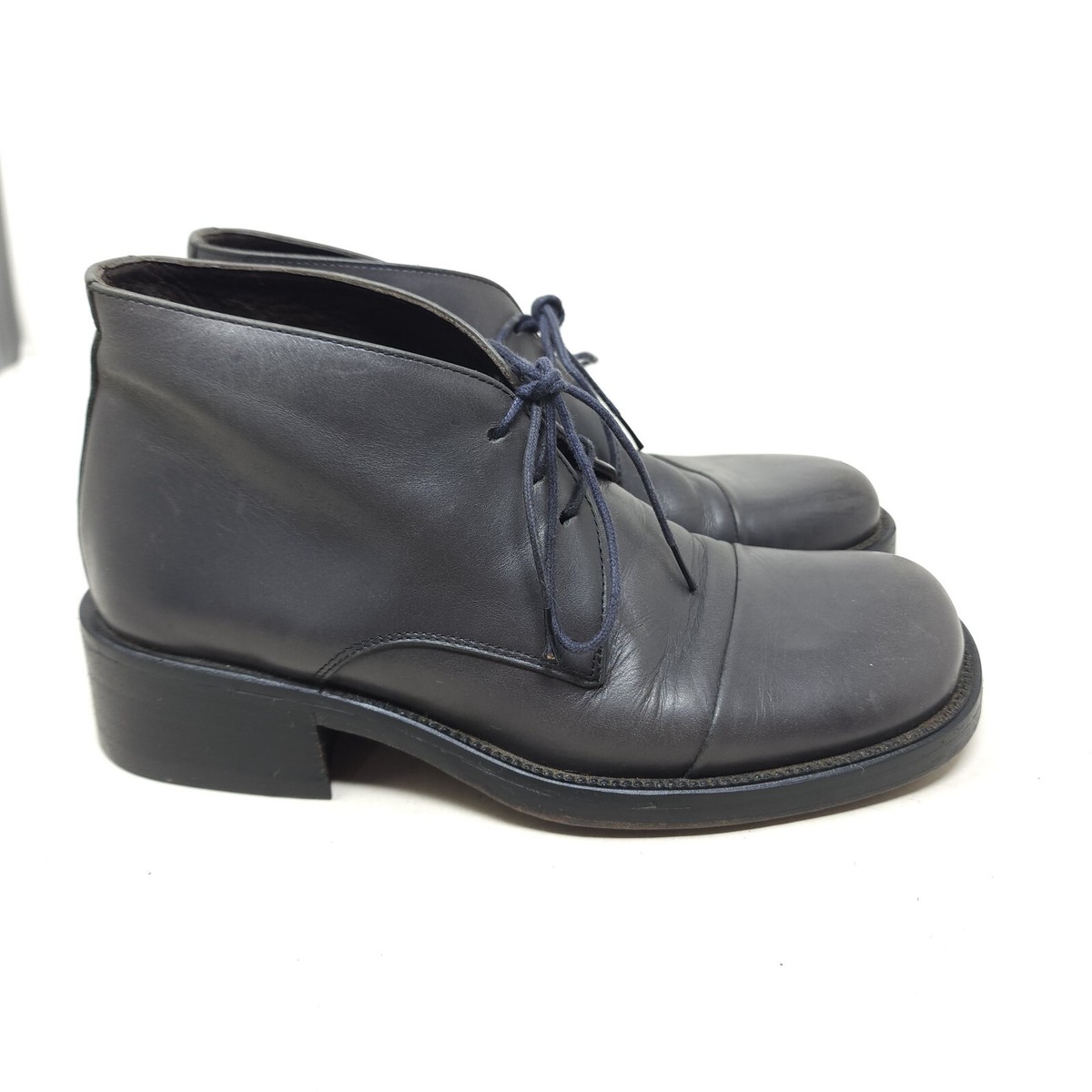 Vtg 90s Kenneth Cole New York Black Leather Square Toe Ankle Boots Man’s Italy Kenneth Cole NY Leather Men Ankle Boots 11 Black Made In  main image 3