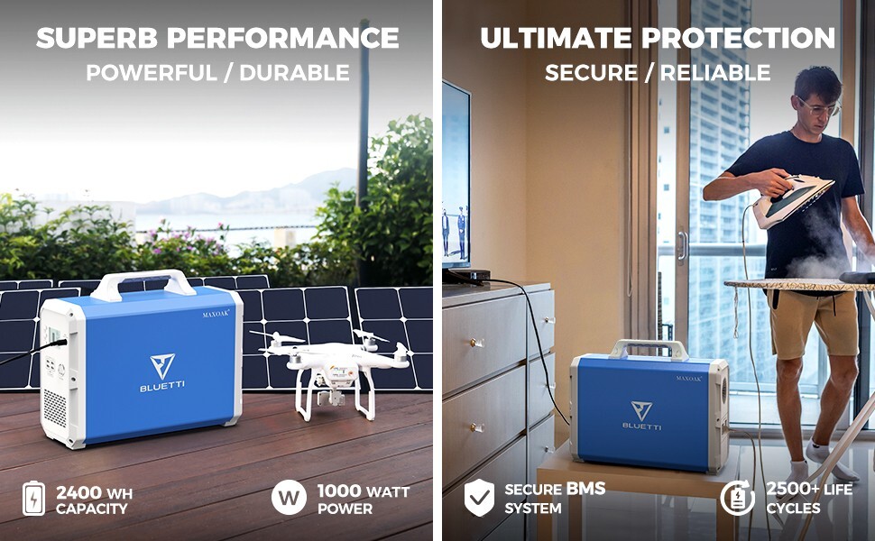 MAXOAK Portable Power Station 2400Wh/1000W EB240 Solar Generator w 2 AC