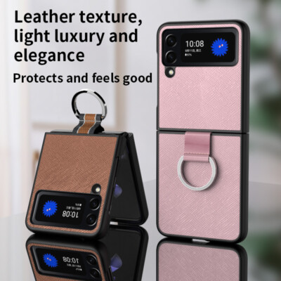 For Samsung Galaxy Z Flip 4/3 5G Shockproof Ring Holder Leather Slim Cover Case