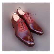 Handmade Men's Brown Two Tone Lace Up Genuine Leather Dress Shoes, Sale !!!