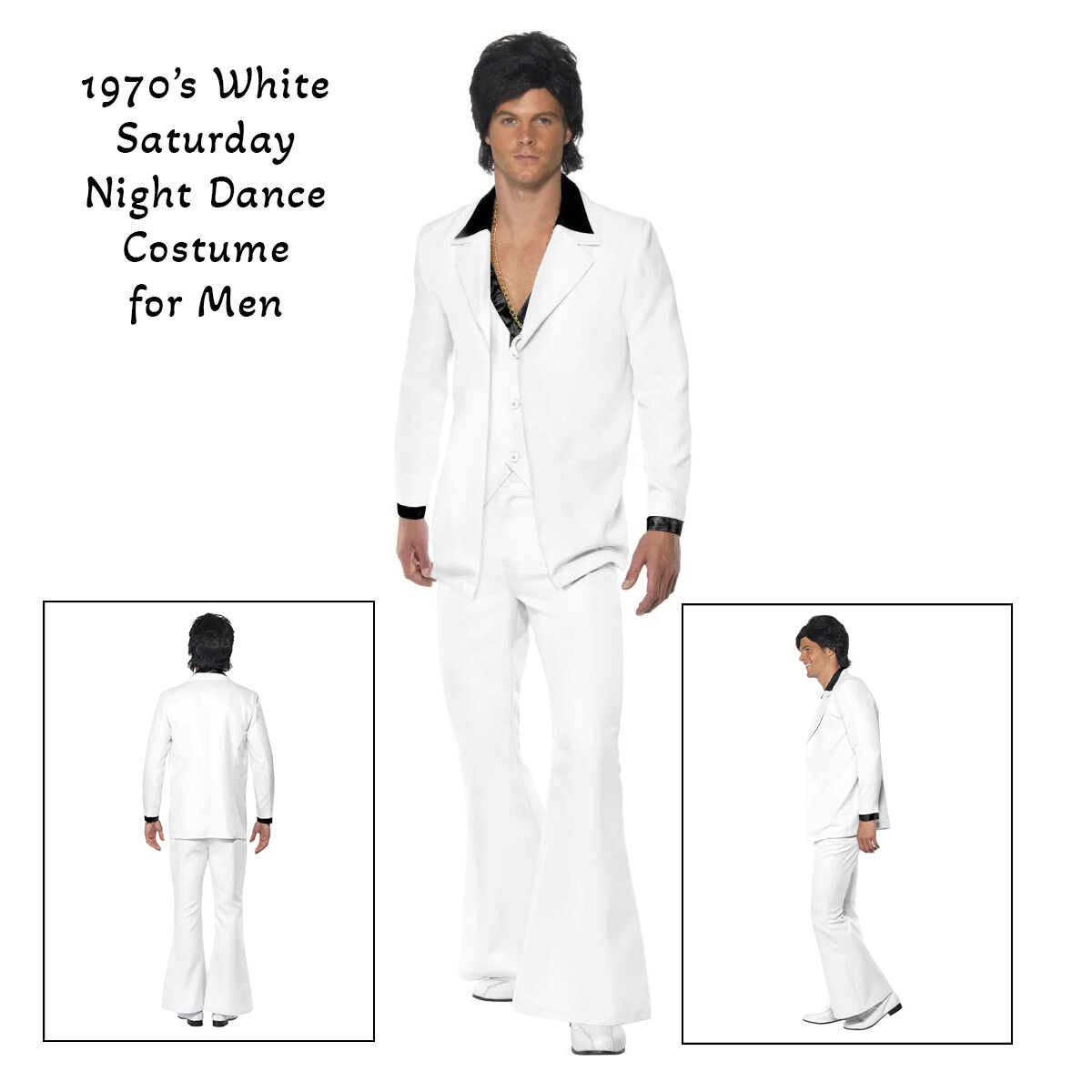 1970s White Saturday Night Fever Suit Dance Mens Party Costume
