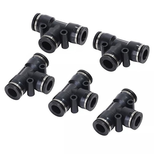 Pneumatic Tee Push Connectors Fittings Quick Release Fit 1/2" OD Air Line 5Pcs - Picture 7 of 10