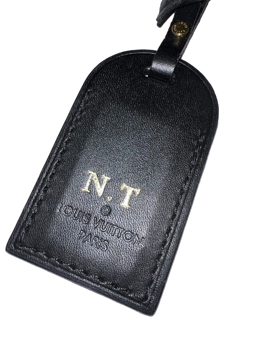 LOUIS VUITTON ネームタグ ブラックレザー Louis Vuitton Paris Black Leather Name Tag w/ NT Gold-tone Small
