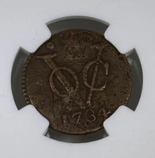 The First New York Penny VOC N.E. Indies Duit NGC GENUINE 1734