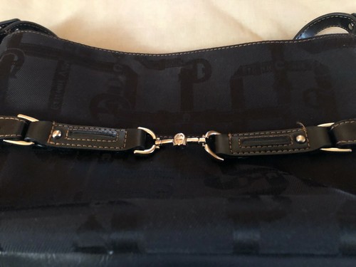 ETIENNE AIGNER HANDBAG PURSE SATCHEL SIGNATURE BLACK LEATHER TRIM - Picture 2 of 9