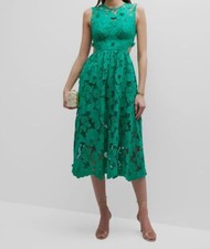 555 Self-Portrait Women's Green Cutout Floral Lace A-Line Midi Dress Size 0